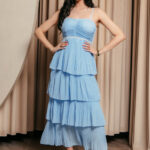 Φόρεμα maxi γαλάζιο με Βολάν και λεπτές τιράντες