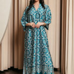 Σατέν Τουνίκ φόρεμα με μπορντούρα και πλαϊνά σκισίματα πράσινο