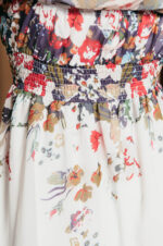 Off Shoulder λευκό Φόρεμα με floral print και βολάν