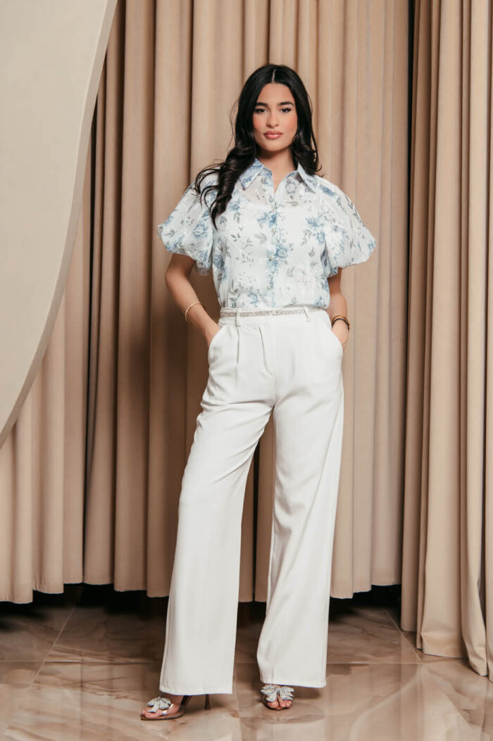 Πουκάμισο μουσελίνα με floral print και κεντημένα λουλούδια
