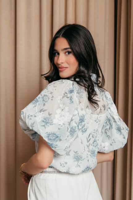 Πουκάμισο μουσελίνα με floral print και κεντημένα λουλούδια