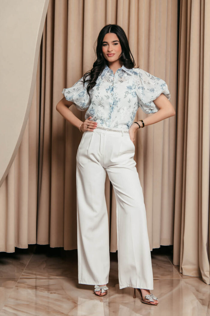 Πουκάμισο μουσελίνα με floral print και κεντημένα λουλούδια