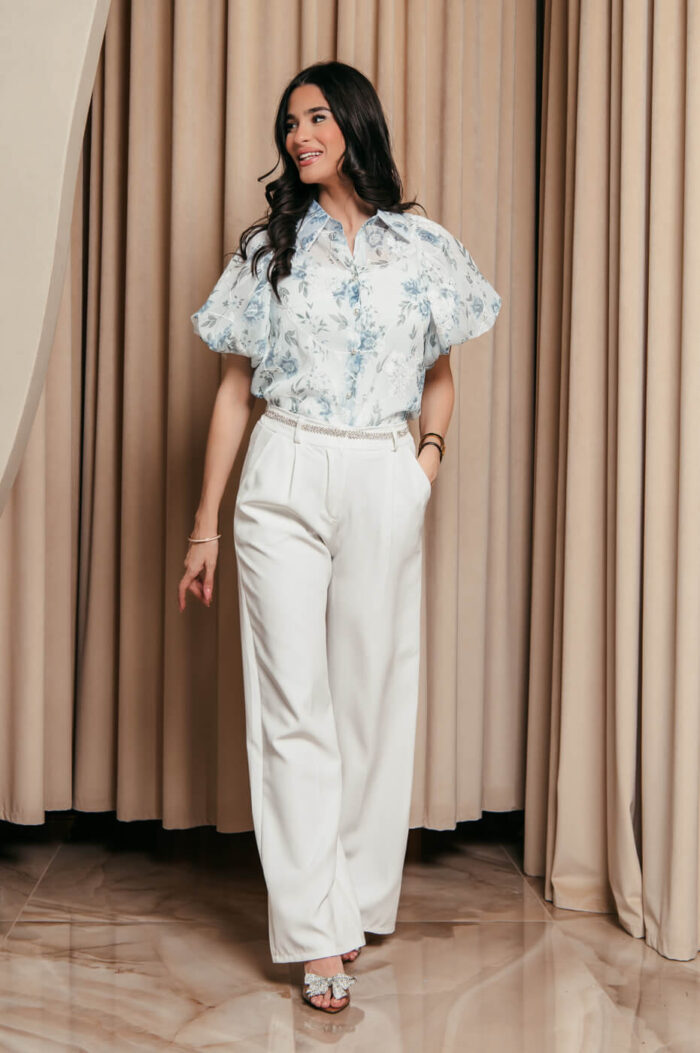 Πουκάμισο μουσελίνα με floral print και κεντημένα λουλούδια