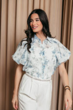 Πουκάμισο μουσελίνα με floral print και κεντημένα λουλούδια