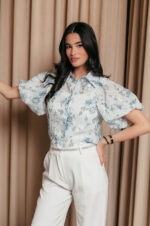 Πουκάμισο μουσελίνα με floral print και κεντημένα λουλούδια