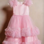 Παιδικό φόρεμα με πέρλες και τούλινα βολάν baby pink