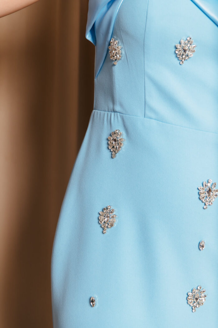 Φόρεμα maxi one shoulder με διακοσμητικές πέτρες baby blue - Image 13
