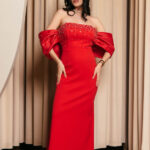 Φόρεμα maxi με σχέδιο φιόγκο και ουρά κόκκινο