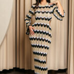 Φόρεμα maxi πλεκτό θαλάσσης beachwear μαύρο-χρυσό-λευκό