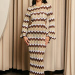 Φόρεμα maxi πλεκτό θαλάσσης beachwear καφέ-χρυσό-λευκό