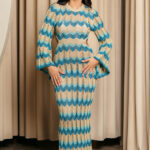 Φόρεμα maxi πλεκτό θαλάσσης beachwear μπλε-χρυσό