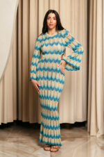 Φόρεμα maxi πλεκτό θαλάσσης beachwear μπλε-χρυσό - Image 7