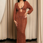 Φόρεμα maxi πλεκτό θαλάσσης beachwear bronze