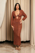 Φόρεμα maxi πλεκτό θαλάσσης beachwear bronze