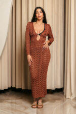 Φόρεμα maxi πλεκτό θαλάσσης beachwear bronze