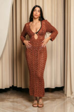 Φόρεμα maxi πλεκτό θαλάσσης beachwear bronze