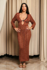 Φόρεμα maxi πλεκτό θαλάσσης beachwear bronze