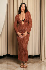 Φόρεμα maxi πλεκτό θαλάσσης beachwear bronze - Image 3