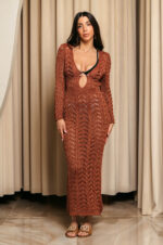 Φόρεμα maxi πλεκτό θαλάσσης beachwear bronze