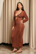 Φόρεμα maxi πλεκτό θαλάσσης beachwear bronze