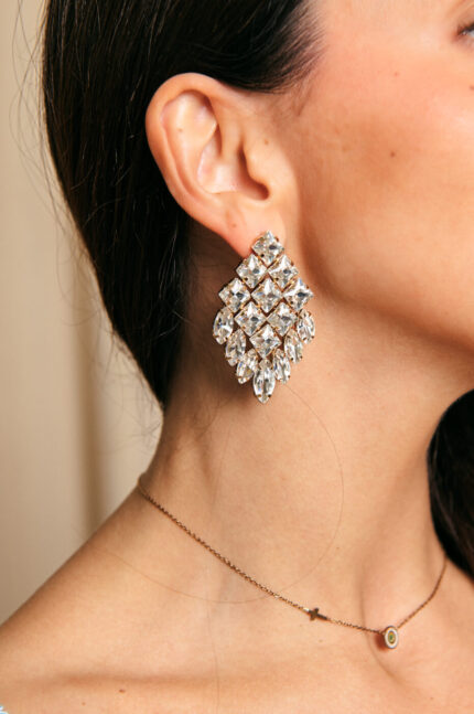 Σκουλαρίκια ρόμβοι με κρυστάλλους χρυσά