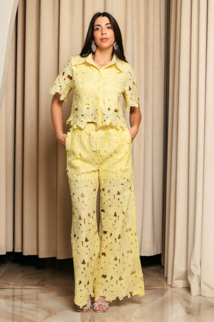 Σετ μπλούζα-παντελόνι κιπούρ κίτρινο