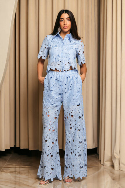 Σετ μπλούζα-παντελόνι κιπούρ baby blue