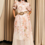 Σετ floral πουκάμισο με balloon μανίκια και φούστα εκρού