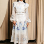 Σετ floral πουκάμισο με βολάν και φούστα εκρού