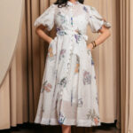 Φόρεμα maxi floral balloon μανίκια με στρας εκρού