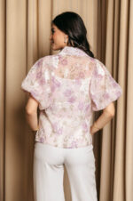 Πουκάμισο μουσελίνα με floral print και κεντημένα λουλούδια λιλά - Image 3