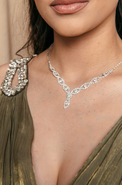 Σετ κολιέ - σκουλαρίκια μάτι με στρας ασημί