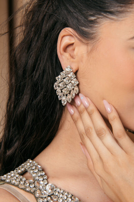 Σκουλαρίκια ρόμβοι με κρυστάλλους ασημί