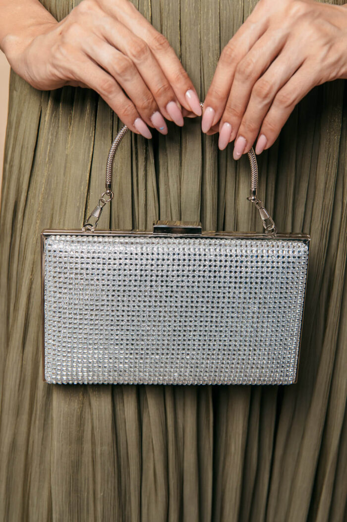 Tσάντα clutch διπλής όψης ασημί