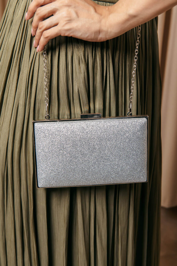 Tσάντα clutch διπλής όψης ασημί
