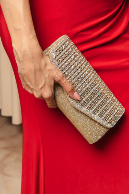 Tσάντα με γλκιτερ και στρας χρυσή