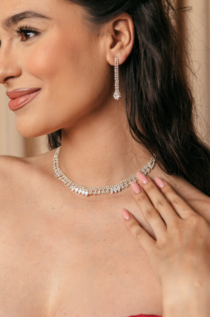 Σετ κολιέ – σκουλαρίκια με στρας και κρυστάλλους χρυσό