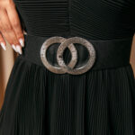Ζώνη μαύρη ελαστική με ασημί αγκράφα σε κυκλικό μοτίβο