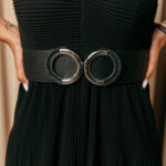 Ζώνη μαύρη ελαστική με ασημί τόκα σε κυκλικό μοτίβο