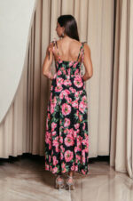 Φόρεμα midi με floral print και επίπεδα μαύρο