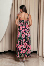 Φόρεμα midi με floral print και επίπεδα μαύρο