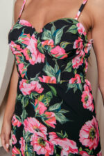 Φόρεμα midi με floral print και επίπεδα μαύρο