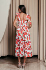 Φόρεμα midi με floral print και χοντρές τιράντες λευκό