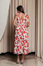 Φόρεμα midi με floral print και χοντρές τιράντες λευκό