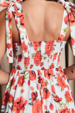 Φόρεμα midi με floral print και χοντρές τιράντες λευκό