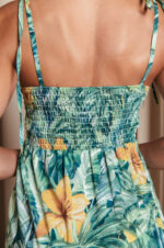Φόρεμα midi με floral print και επίπεδα πράσινο