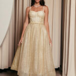 Φόρεμα midi με τρισδιάστατο γκλίτερ και ραμμένη ζώνη χρυσό