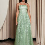 Φόρεμα maxi με τρισδιάστατο γκλίτερ και κεντημένα σχέδια πράσινο