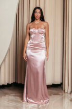Φόρεμα maxi σατέν στυλ bustier κορσέ baby pink