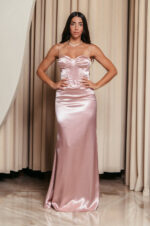 Φόρεμα maxi σατέν στυλ bustier κορσέ baby pink